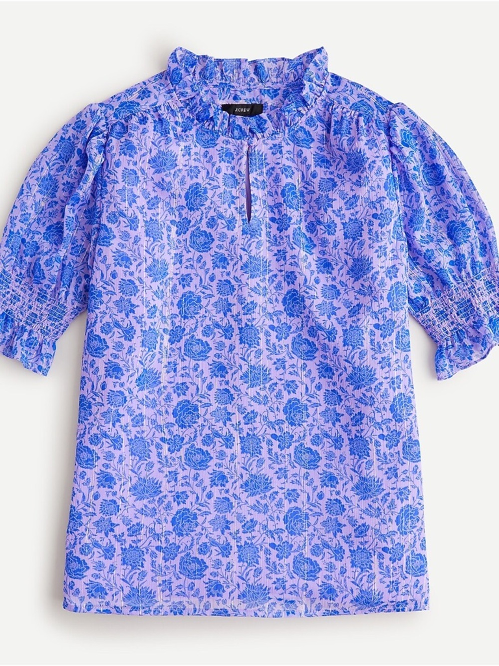 J.Crew Puff-sleeve crinkle chiffon top in rose vines